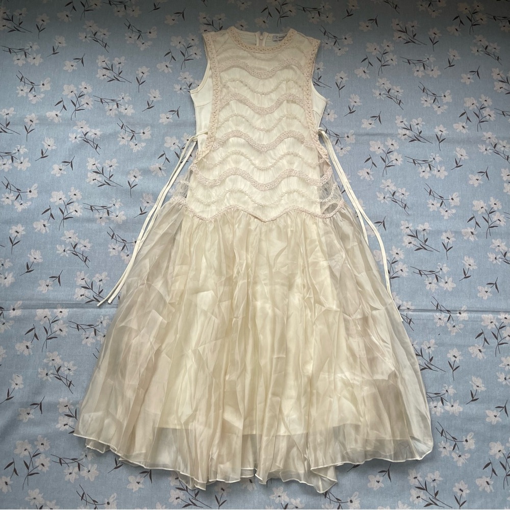 Dior Cream Lace-Trim Midi Dress